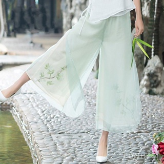 Women's Cotton Linen Retro Linen Trousers Wide Leg Pants Chinese Style  Vintage