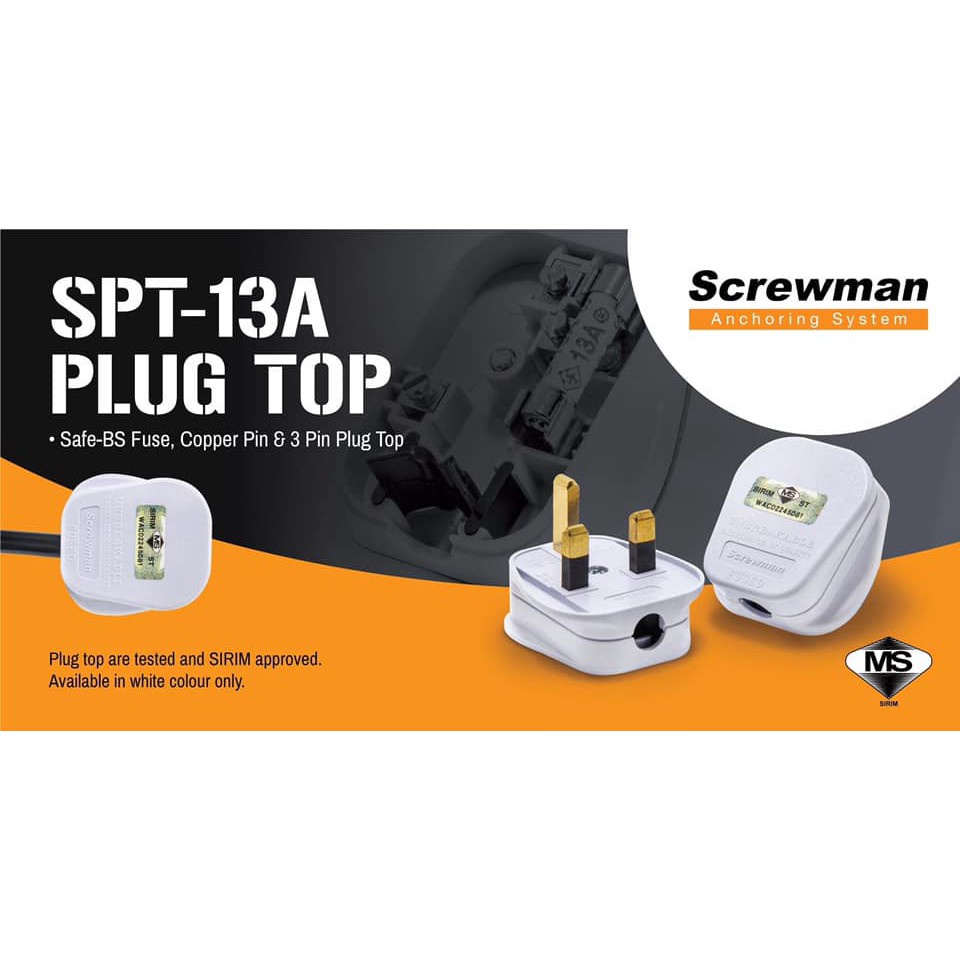 Screwman 13A Plug Top Sirim Approved UK Plug Top 1 piece | Shopee Malaysia