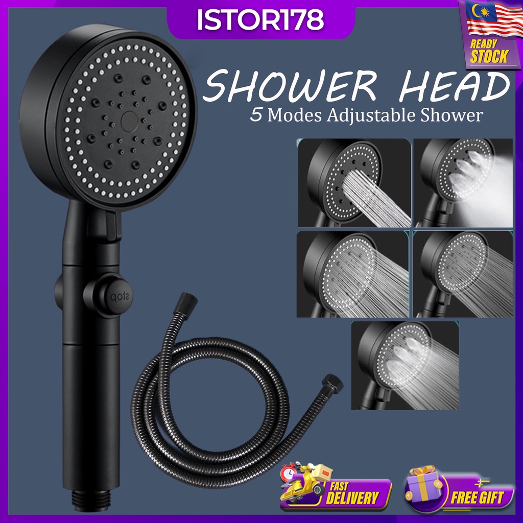 ISTOR😺SHOWER HEAD 5 MODE ADJUSTABLE RAIN WATER SAVING HIGH PRESSURE ...