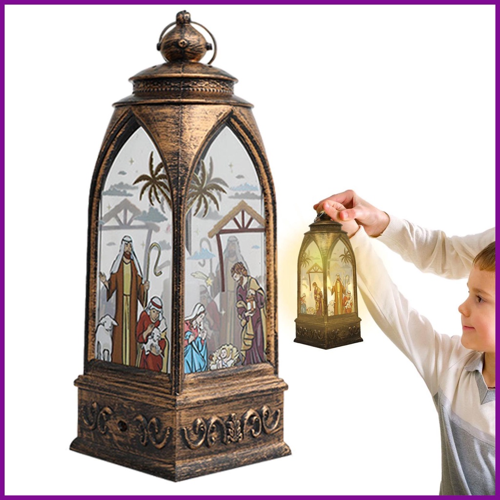 Nativity Scene Lantern Vintage Glitter Lantern Christmas Tabletop