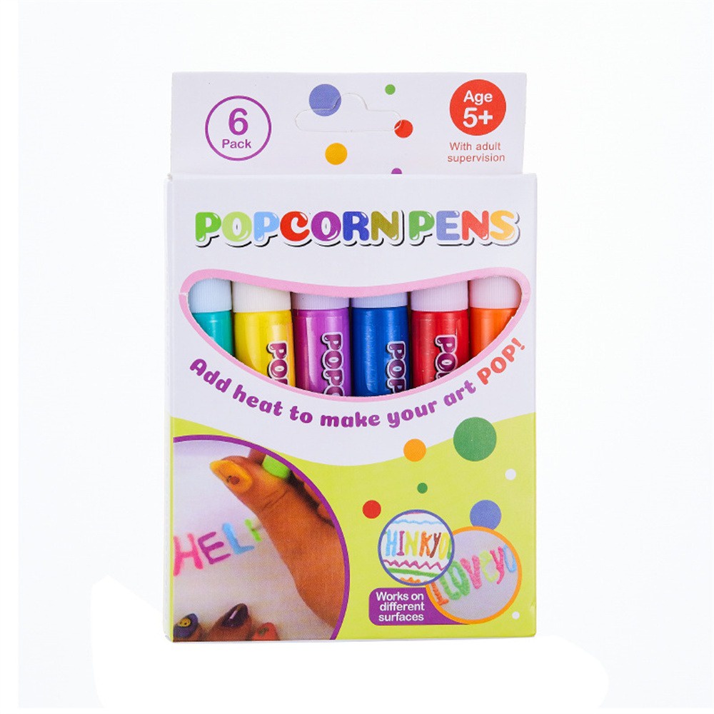 6pcs Kids 3d Art Magic Puffy Pens Puffy 3d Art Safe Popcorn Pen For ...