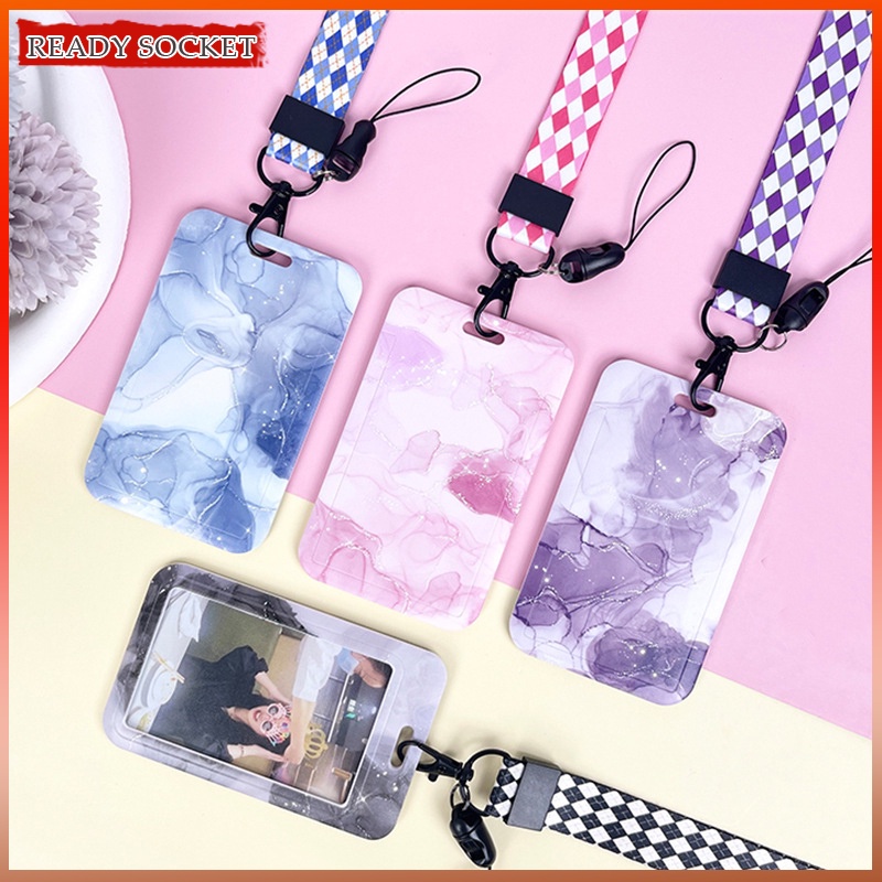 Marbling Card Holder Lanyard Students Employee Access Card Long Rope ...