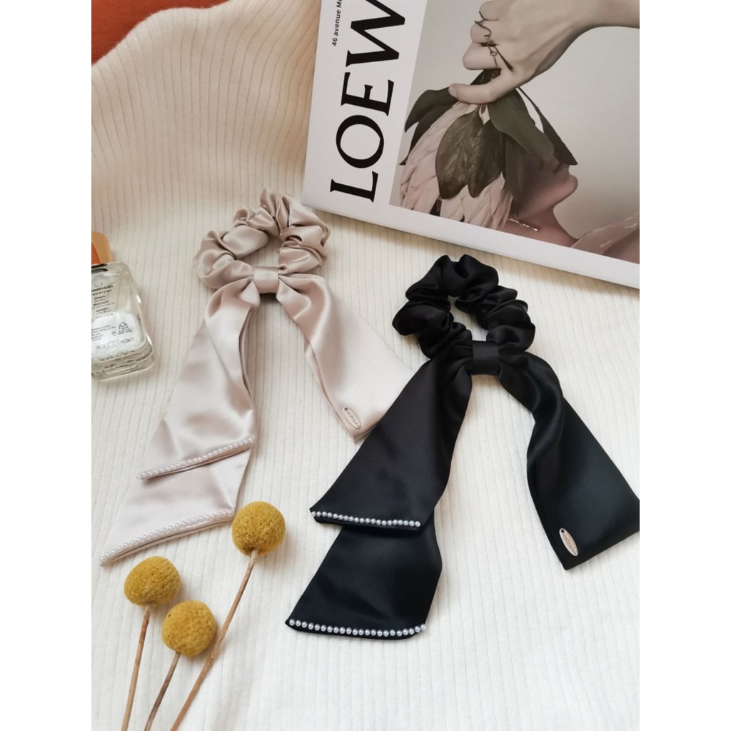 ACT STUDIO Satin Pearl Scrunchie Ribbon Hair Tie Riben Mutiara Getah ...