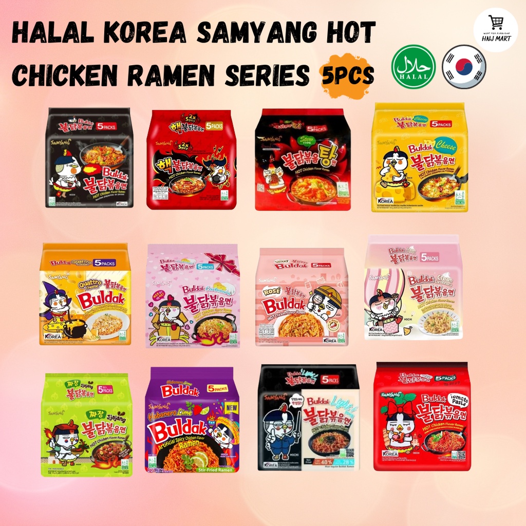 Halal Korea Samyang Hot Chicken Ramen Series Multipack 5 Pcs 16 Flavor Buldak Stir Fried 5767