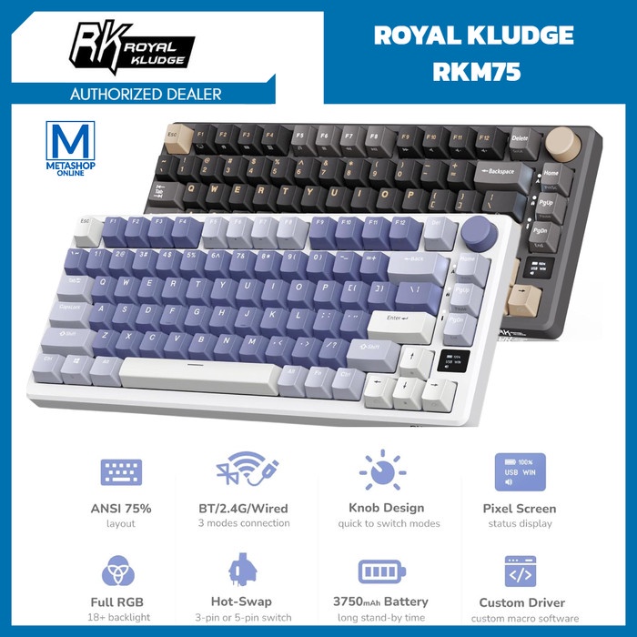 ROYAL KLUDGE RKM75 WIRELESS MECHANICAL KEYBOARD GAMING RGB HOTSWAP ...