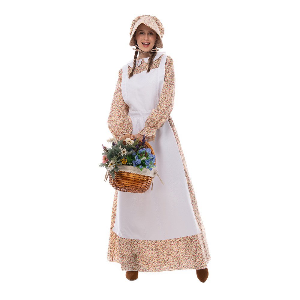 Kids Child Peasant Costume For Girl Colonial Village Pastoral Farm Pioneer  Dress Halloween Thanksgiving Day Cosplay