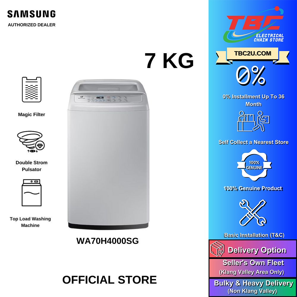 SAMSUNG WA70H4000SG/FQ 7KG TOP LOAD 2ND GENERATION DIAMOND DRUM WASHER