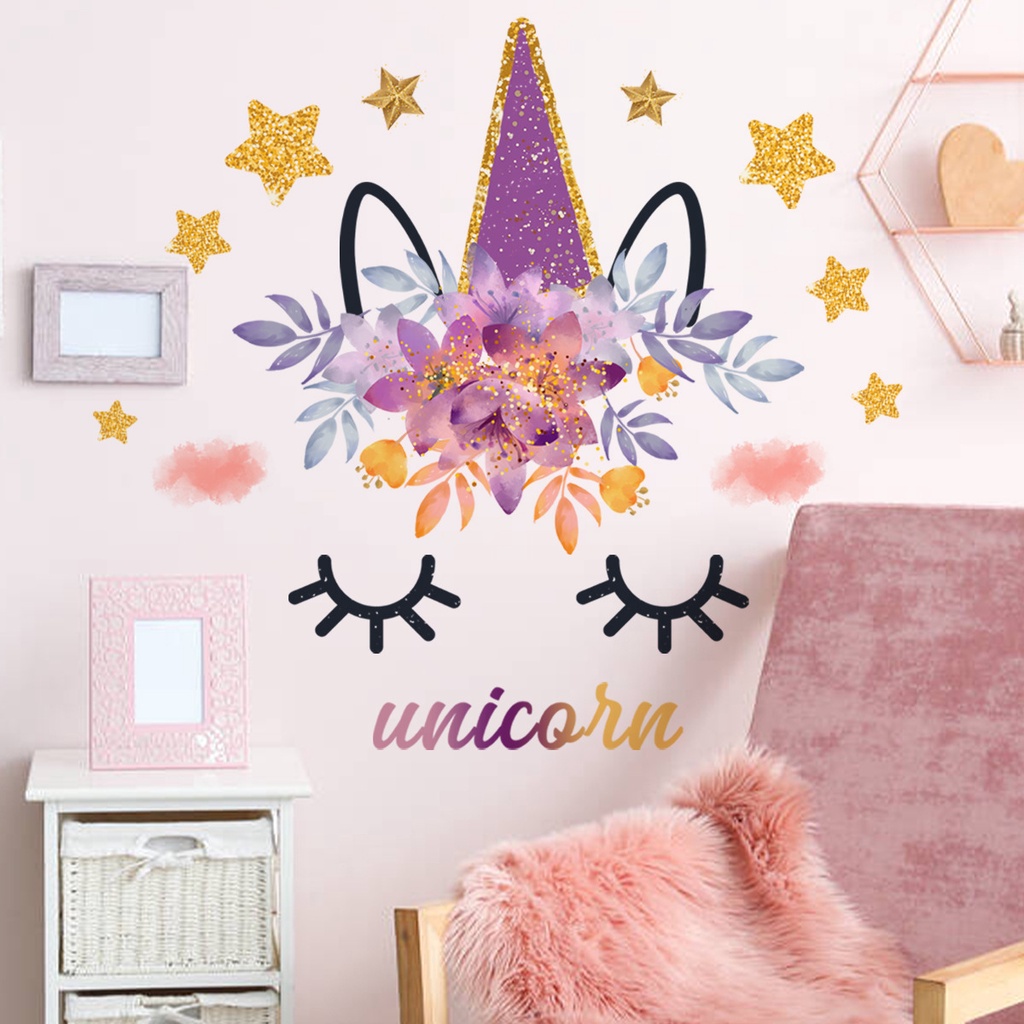 Unicorn Eyelash Wall Sticker, Golden Star Wall Sticker, Living Room Room Decoration Wall Sticker