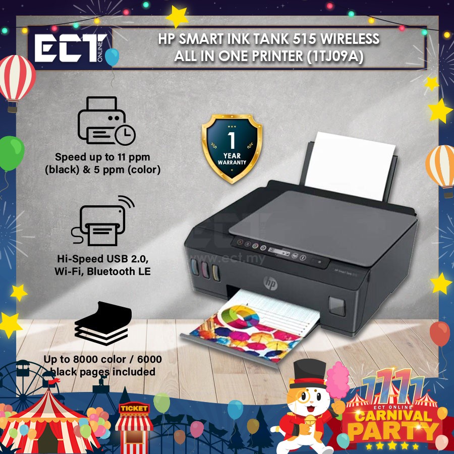 HP Smart Ink Tank 515 Wireless All in One Printer (1TJ09A) Shopee
