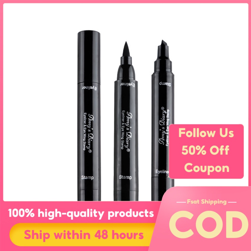 2 In1 Winged Stamp Liquid Eyeliner Pencil Water Proof Fast Dry Double Ended Black Seal Eye Liner 