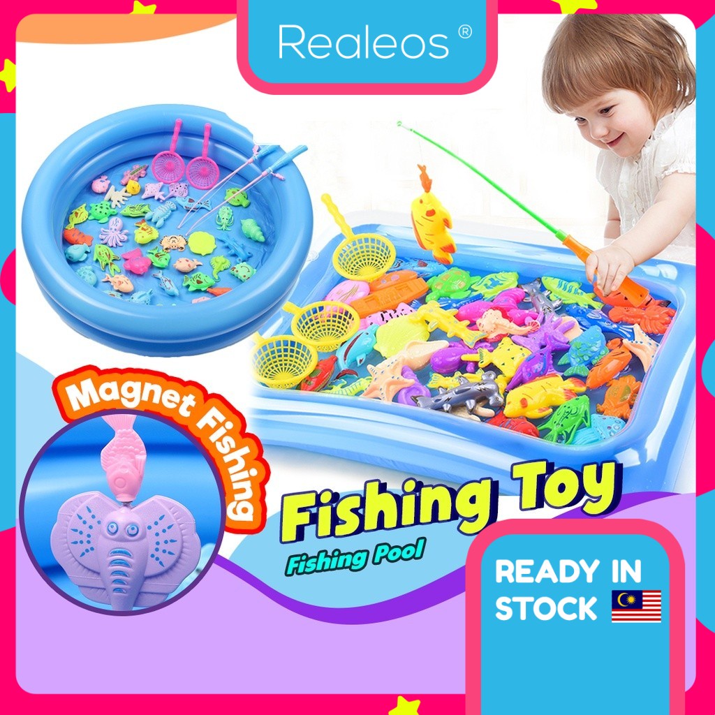 Realeos Fishing Toy for Kids with 60cm Pool Mainan Pancing Ikan Kolam ...