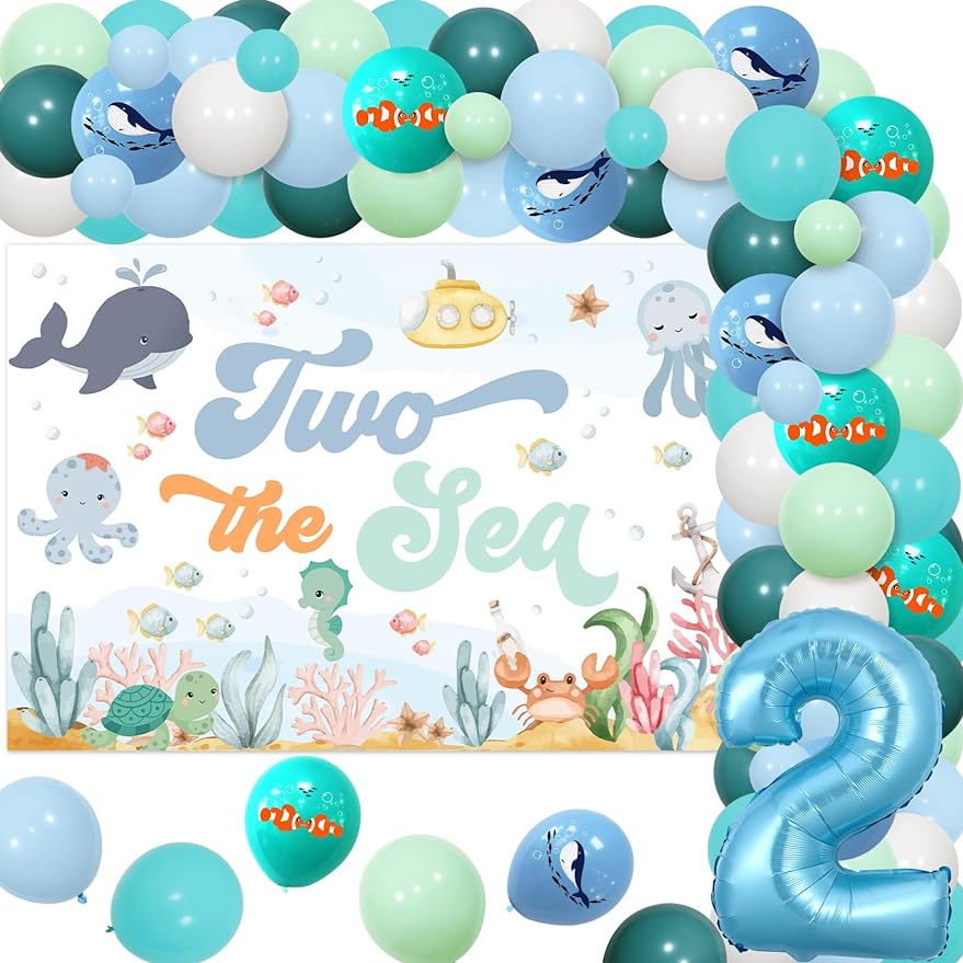 JOLLYBOOM Under the Sea 2nd Birthday Party Decoration for Boys Balloon ...