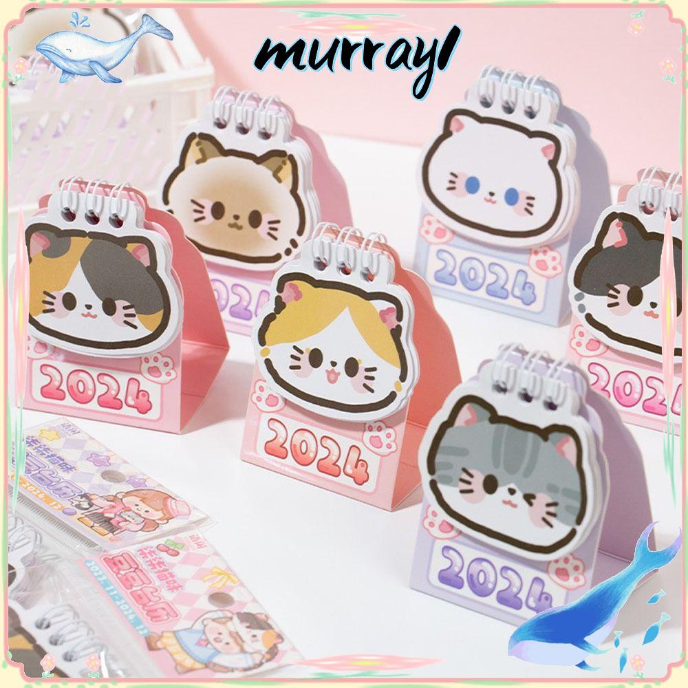 MURRAY1 Mini Desk Calendar, 2024 Cartoon Cat Desktop Calendar, Cute To