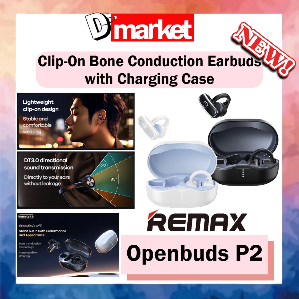 Remax Openbuds P2 Wireless Earbuds Clip-On Bone Air Conduction Ear Hook ...