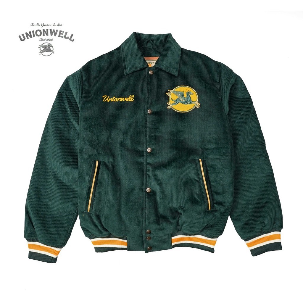 Unionwell Varsity Jacket Corduroy Roundlogo Green | Shopee Malaysia