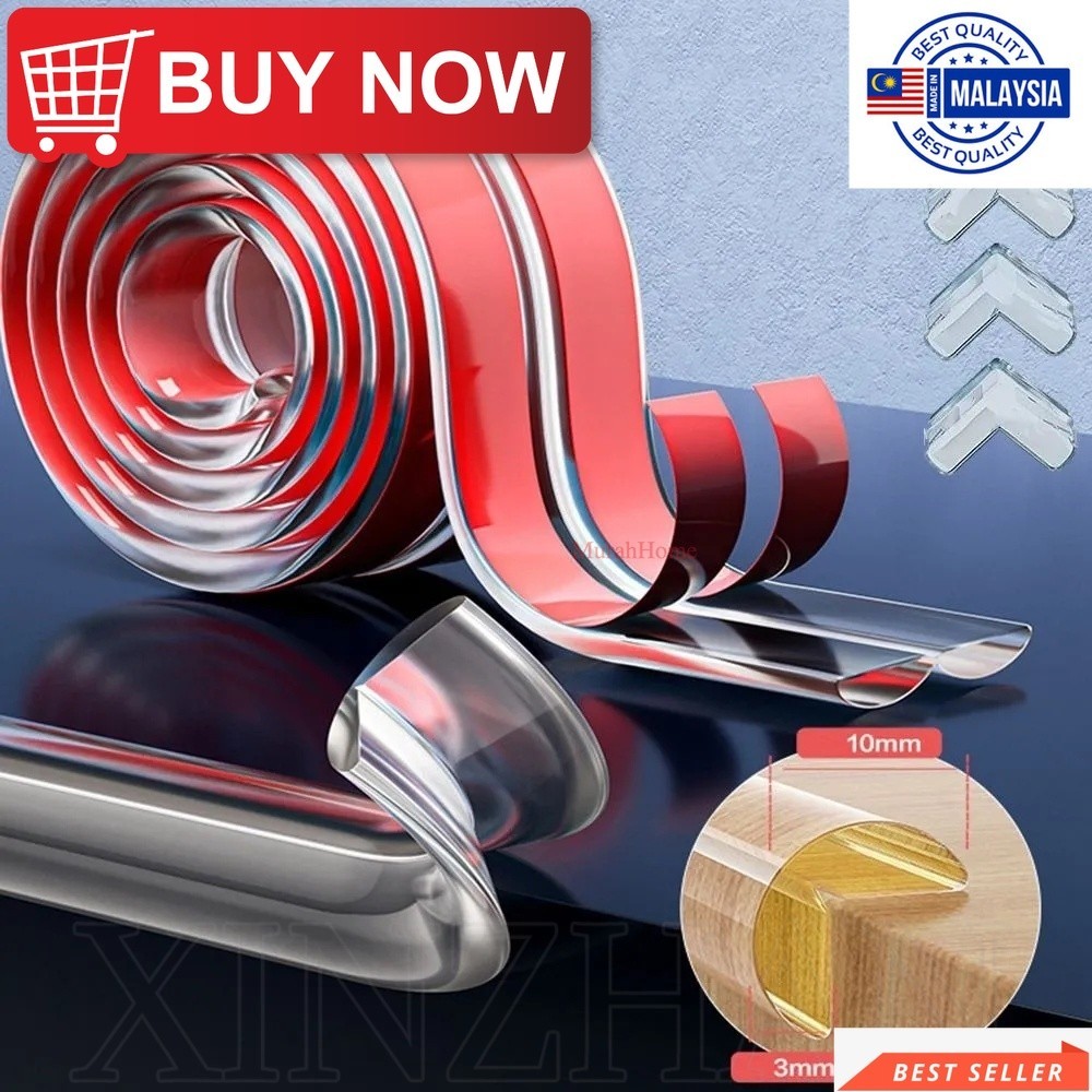 MH 1M Transparent PVC Soft Bumper Tape / SelfAdhesive Wall Furniture Corner Guard / Baby