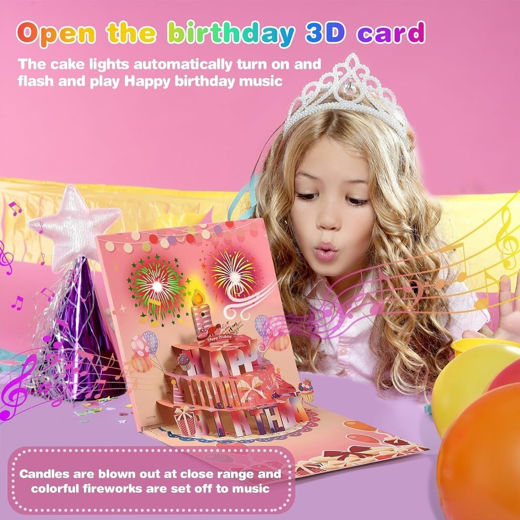 NORBASE Large Birthday Card With Blowable Candle, 3D Pop Up Birthday