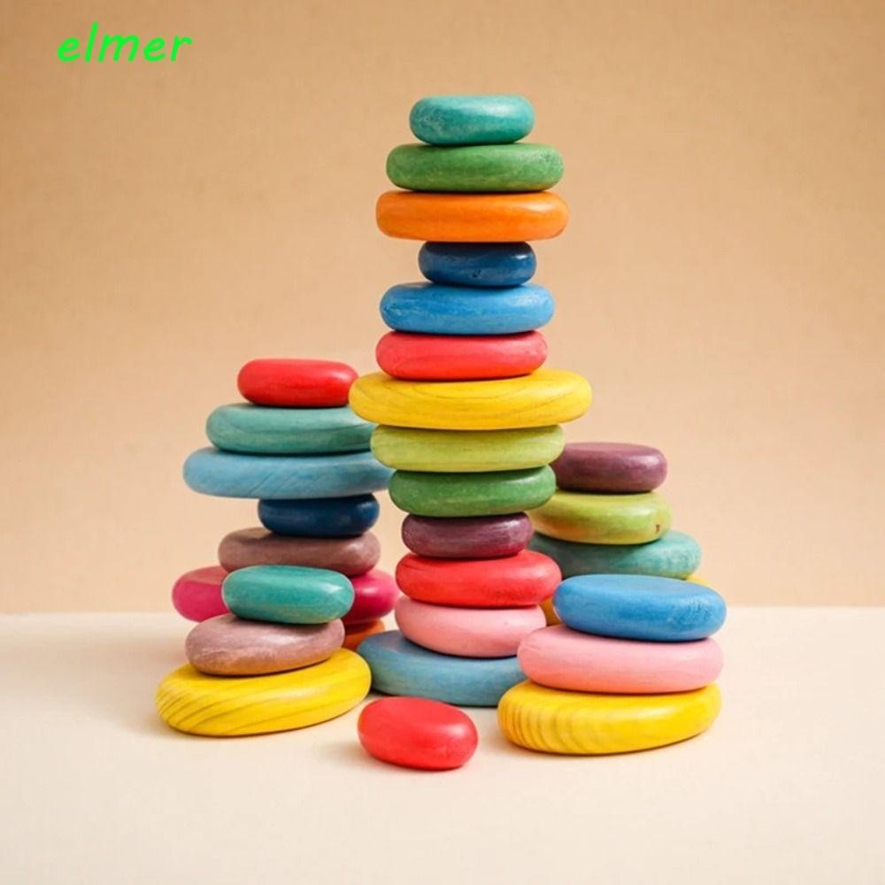 ELMER Wooden Building Block, Cobblestones Wooden Rainbow Stacked Stone