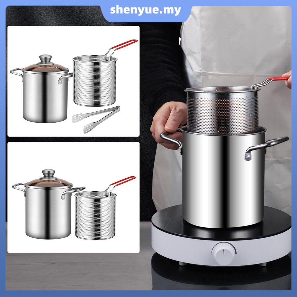 Deep Fryer Pot 304 Stainless Steel Fry Pot with Basket and Lid Food ...