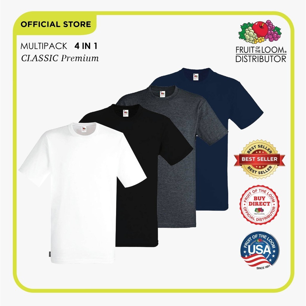 Fruit of The Loom Classic Premium Multipack Unisex Round Neck T-Shirts ...