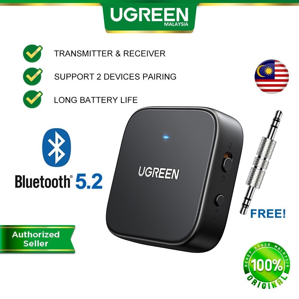 UGREEN Bluetooth 5.0 Audio Receiver – Portable 3.5mm Adapter With Mic For Car, Speakers, Headphones