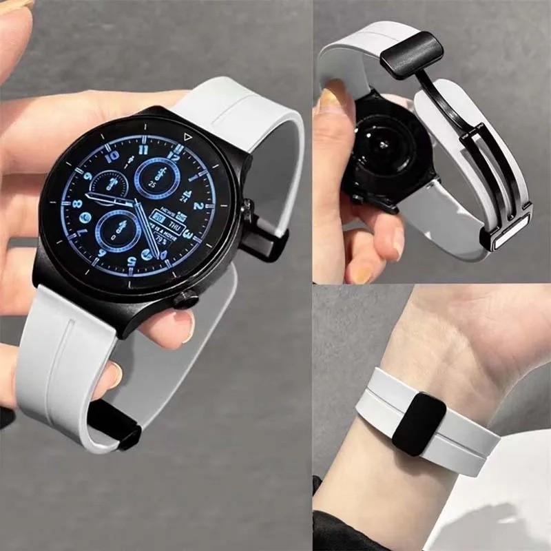 20mm 22mm Silicone Strap For Samsung Galaxy watch 7/6/4/5 pro/classic/gear  s3/active Magnetic Buckle Sport Huawei GT 2e band