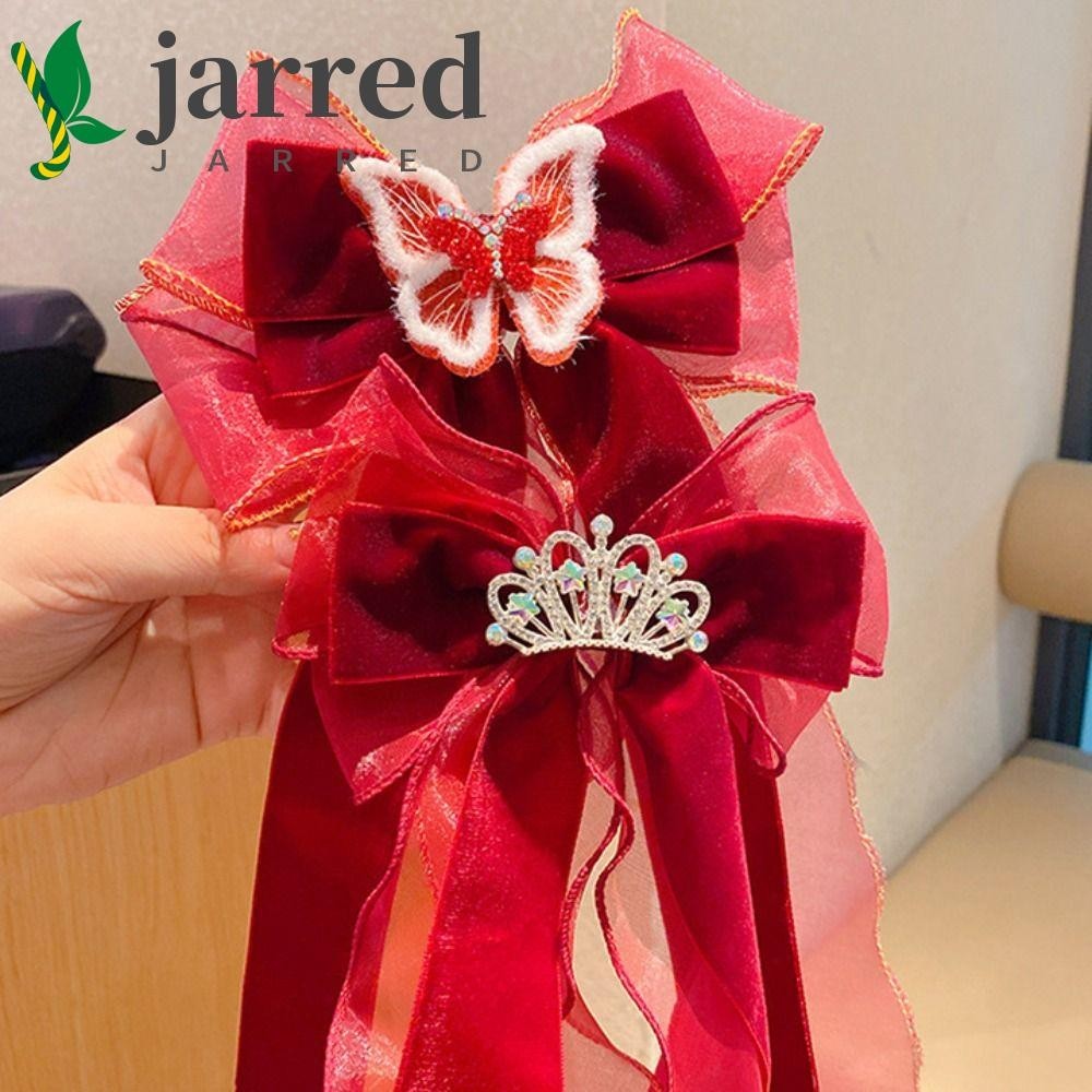 JARRED Bow Ribbon Hairpin, Red Velvet Ribbon Hairpin, Elegant Crown ...