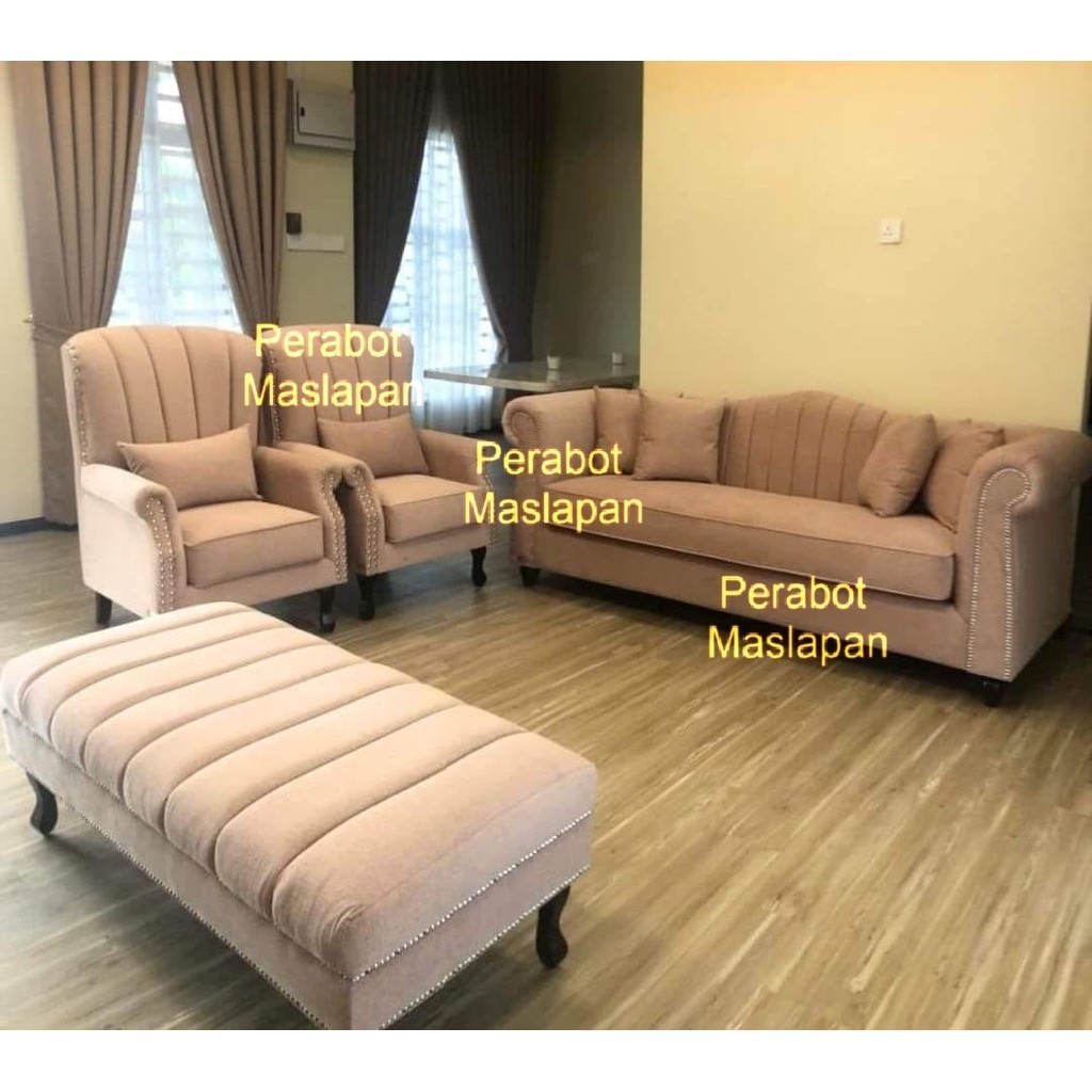 Harga Kilang Chesterfield Sofa Fabric Sofa Set 3 Seater Sofa + 1 Seater