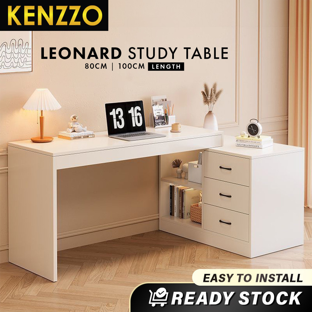 KENZZO : Leonard Study Table with Storage Cabinet & Drawers/ meja ...