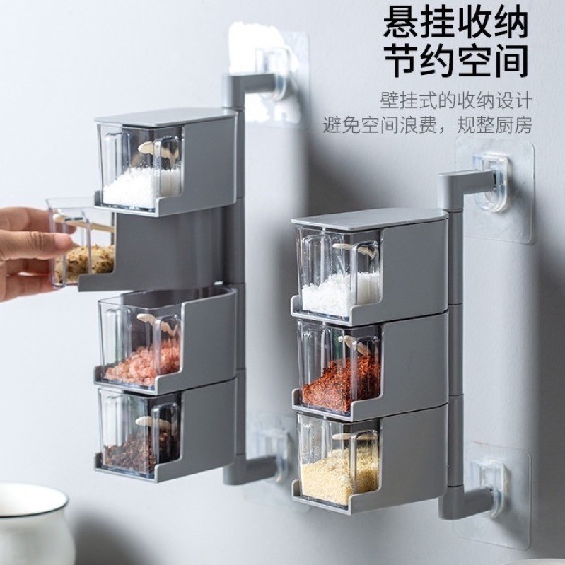 🔥Malaysia Ready Stock🔥New🔥Multi-Layer Wall Mount Rotatable Seasoning ...