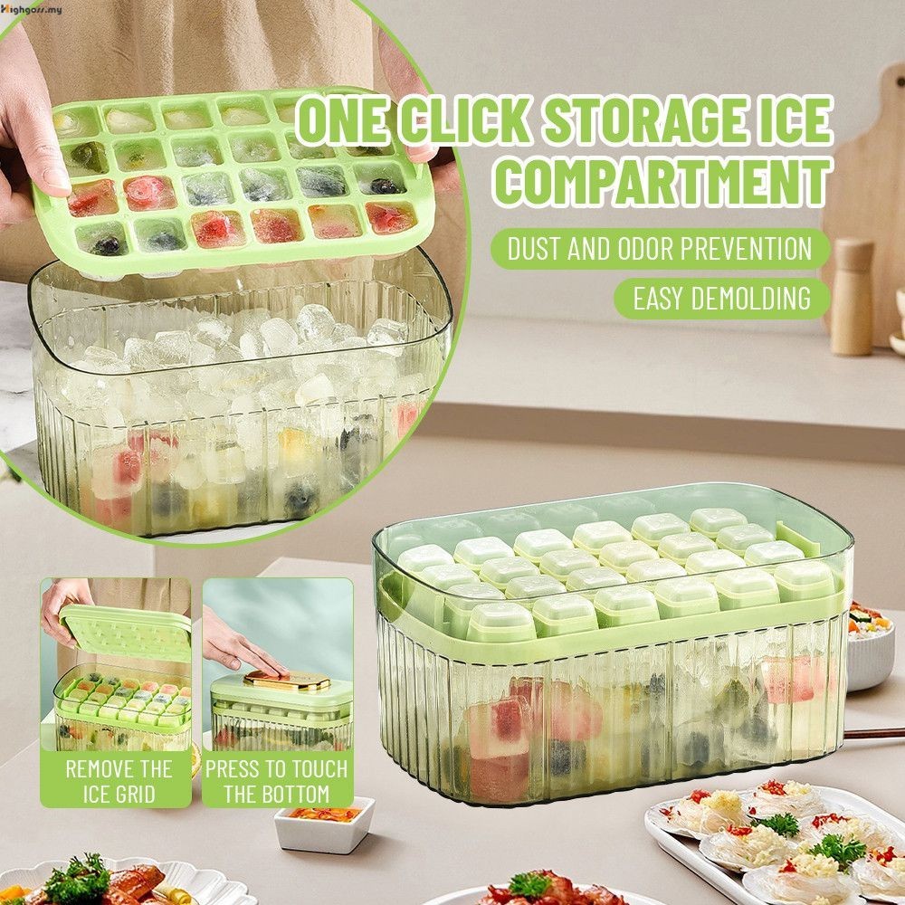 Press Type Ice Cube Tray With Storage Box Ice Cube Maker Ice Box Tray ...