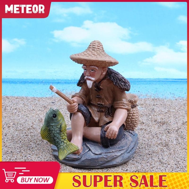 [meteorMY] Cute Small Fisherman Figurines Sitting Garden Statue Bonsai ...