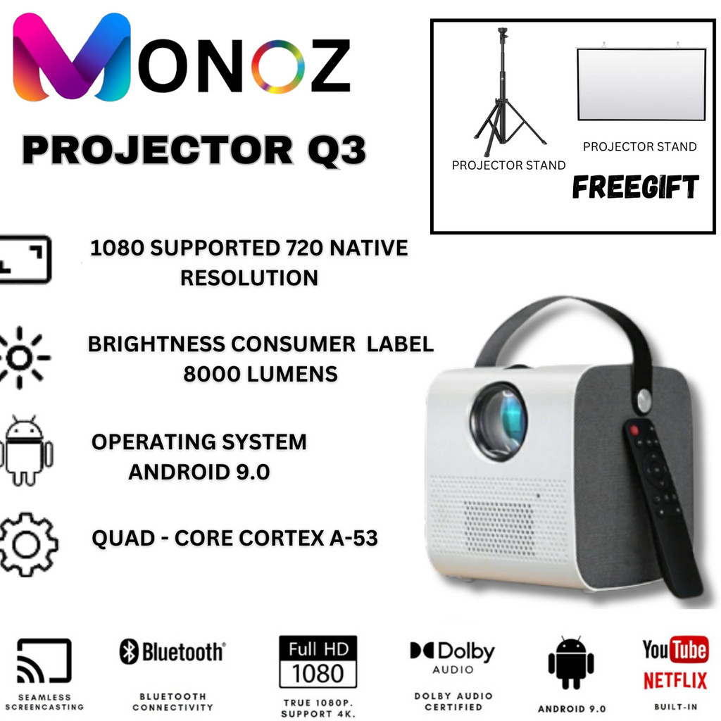 [READY STOCK] Android Version Q3PRO Portable Smart Mini Projector home ...