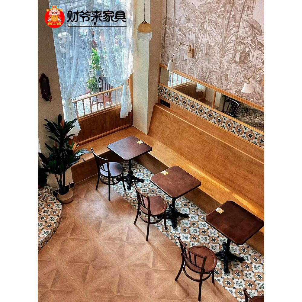 Retro Coffee Shop Solid Wood Table and Chair Combination Commercial ...