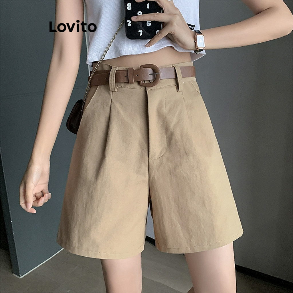 Lovito Casual Plain Pocket Shorts for Women LNA43289 | Shopee Malaysia