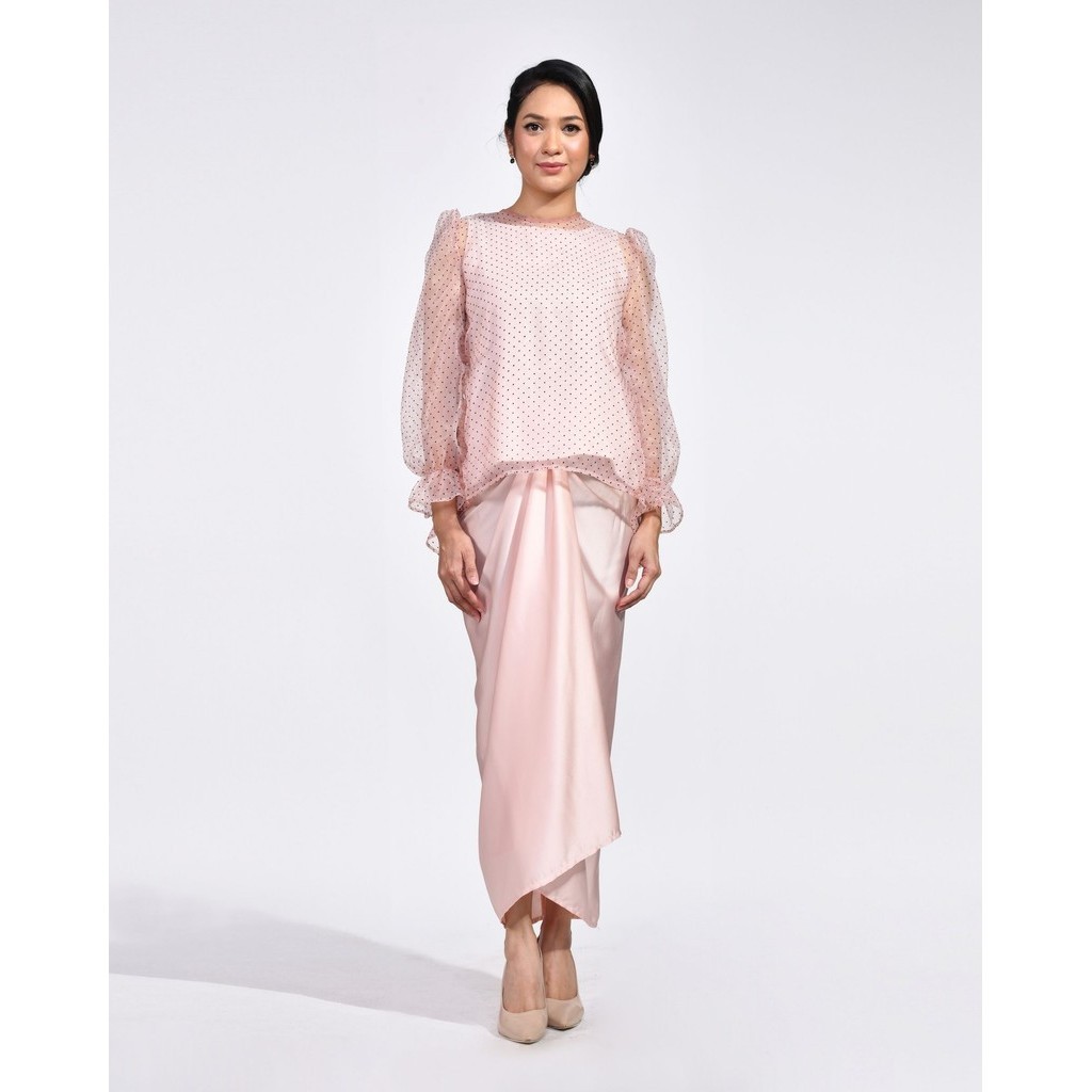 Baju Kurung Melati ladies kurung set in Blush pink polka dot Shopee