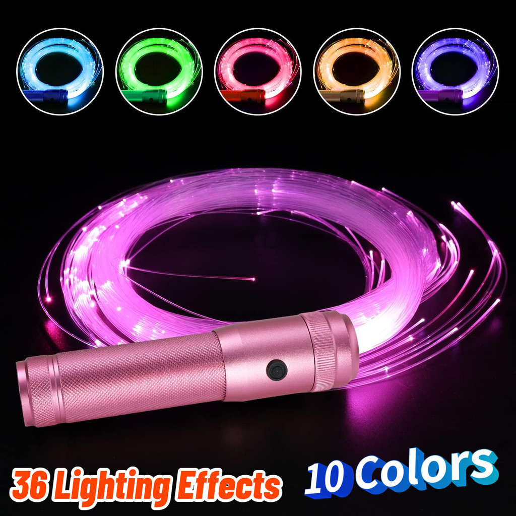 ErModa LED Fiber Optic Whip, 6ft Optical Pixel Light-up Whips, 360° Swivel, USB Rechargeable, 3 Glowing Modes, Parties Toy, For Dance