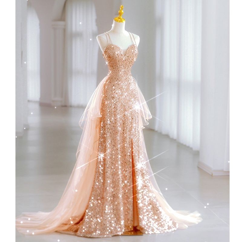 shopee evening dress Cocktail Prom Dress Quality Summer Sundress Holiday Flower Lace Embroidery Prom Dress Women banquet evening dress sling blue