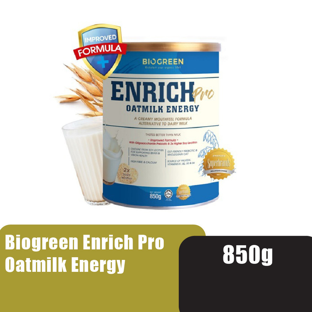 BIOGREEN Enrich Pro Oatmilk Energy 850g Halal Oat Milk with Soy