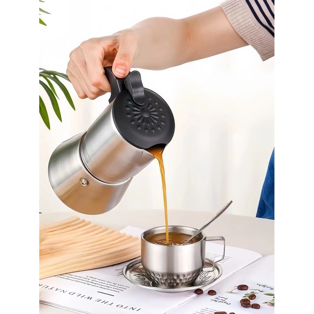 304 Stainless Steel Moka Pot Hand Brewed Coffee Pot High Pressure Cold ...