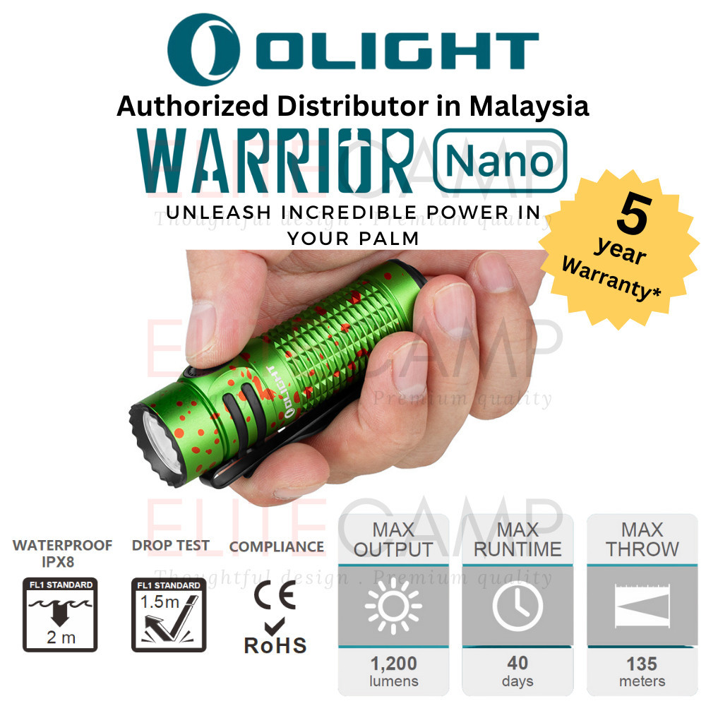 Olight Warrior Nano Black Torcia LED 1200 Lumen – EDC Tattica Compatta, Ricaricabile, Magnetica, Impermeabile IPX8