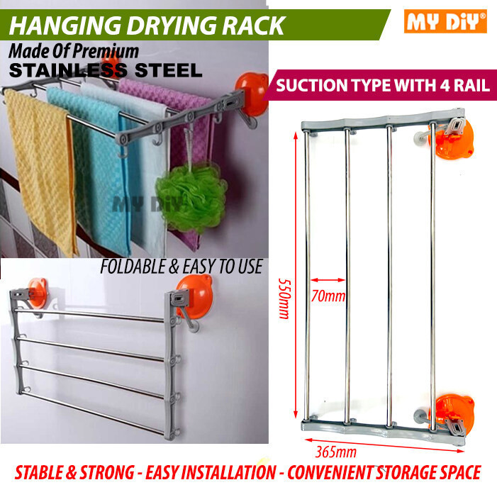 READY STOCK STAINLESS STEEL CLOTHES WALL HANGING DRYING RACK AND CLOTH DRYING RACK STRONG SUCTION CUP TOWEL HANGER