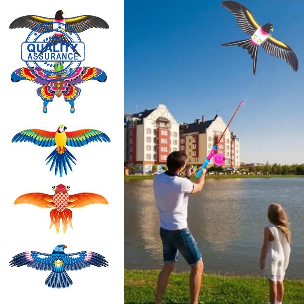 Cartoon Eagle Butterfly Kite With Fishing Rod Outdoor Handheld