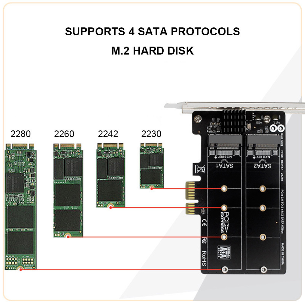 keepdreaming M.2 SATA To PCIE Dual-Disk Array Card Double Disc M2 SATA ...