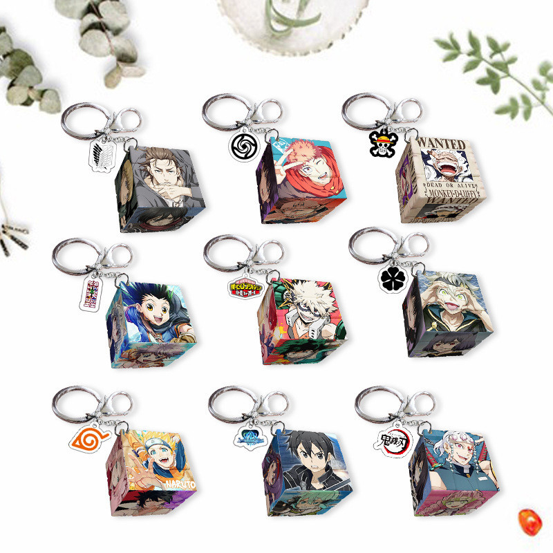 Anime Rubik's Cube pendant keychain One Piece Jujutsu Kaisen Demon ...