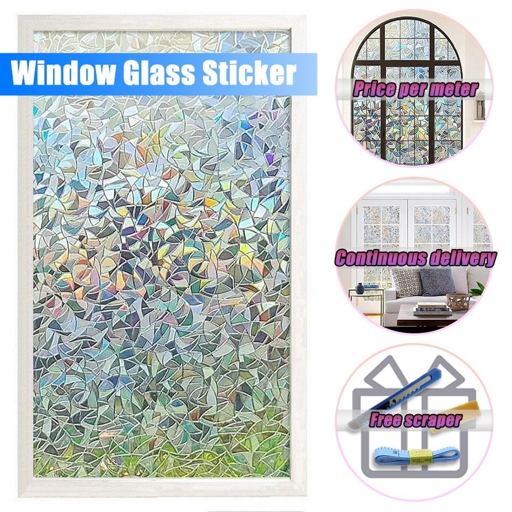 Window Film Sticker 3D Rainbow Window Sticker Removable NonAdhesive Decorative Glass Film