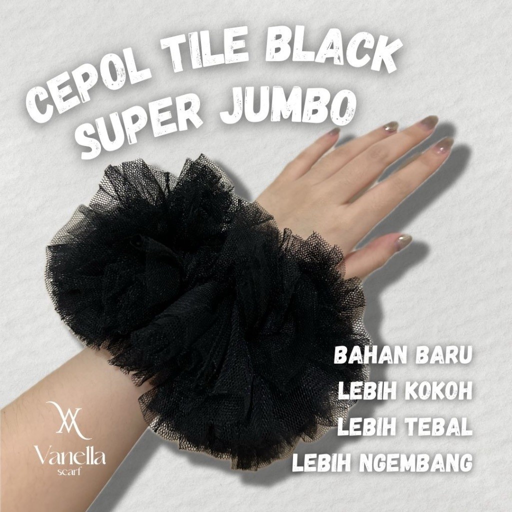 HITAM Special Black 12 Pcs Jumbo Scrunchie Hijab Buns/ Dozens of Jumbo ...