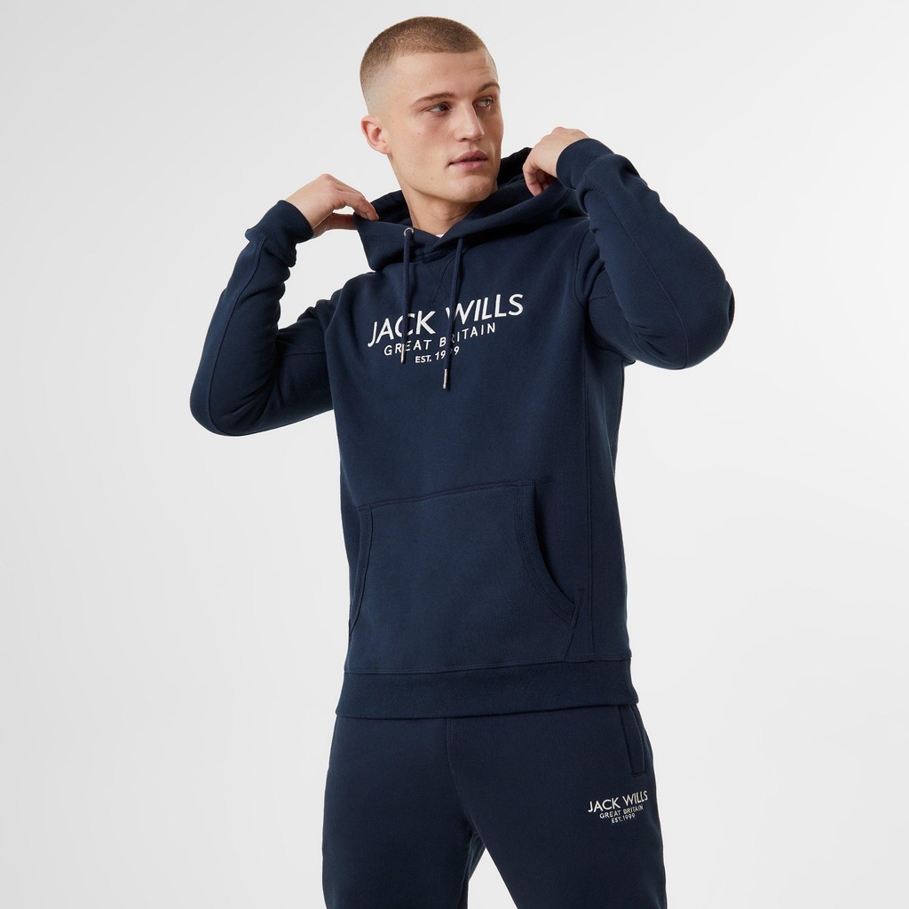 Jack Wills Mens Batsford Graphic Logo Hoodie (Navy) Sports Direct