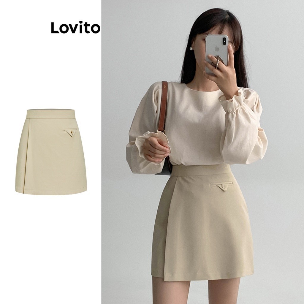 Lovito Casual Plain Double Layer Asymmetrical Skirts for Women L68ED328 ...