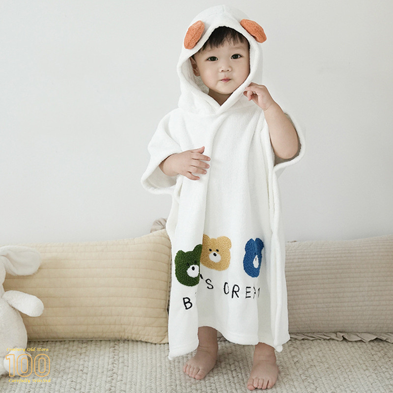 Cute Cartoon Kids Bathrobe, Baby Hooded Bath Towel Coral Velvet Bathing ...